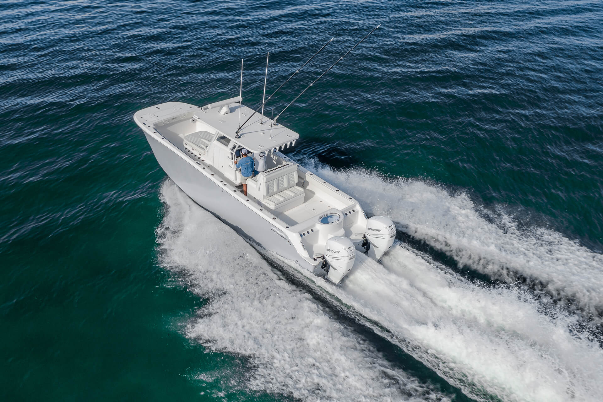 Invincible 33' Catamaran going fast on the water