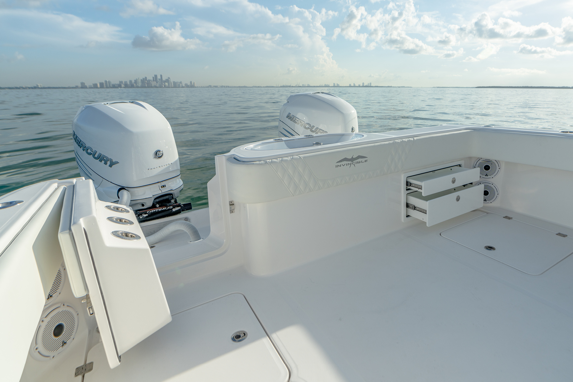 Invincible 33' Catamaran back of the boat storage