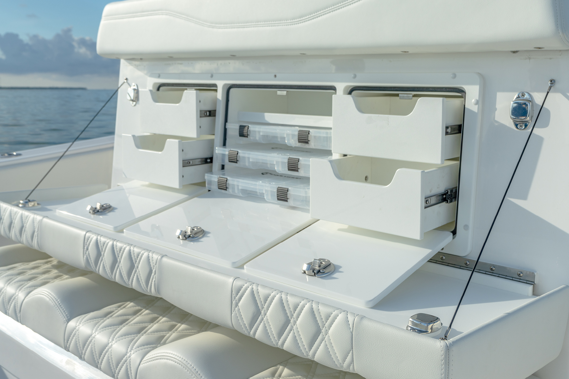 Invincible 33' Catamaran hidden storage compartments