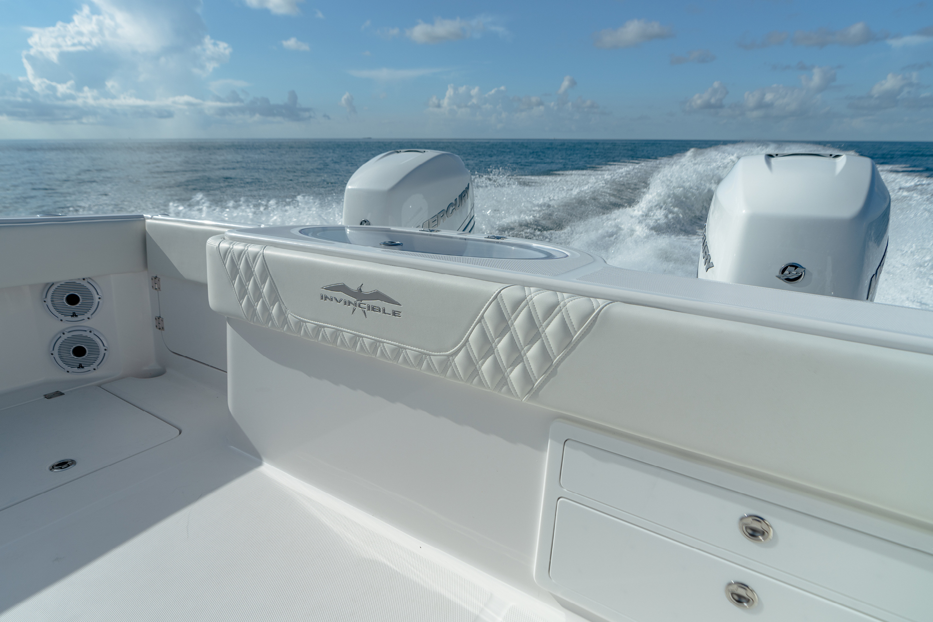 Invincible 33' Catamaran - upholstered detail on deck