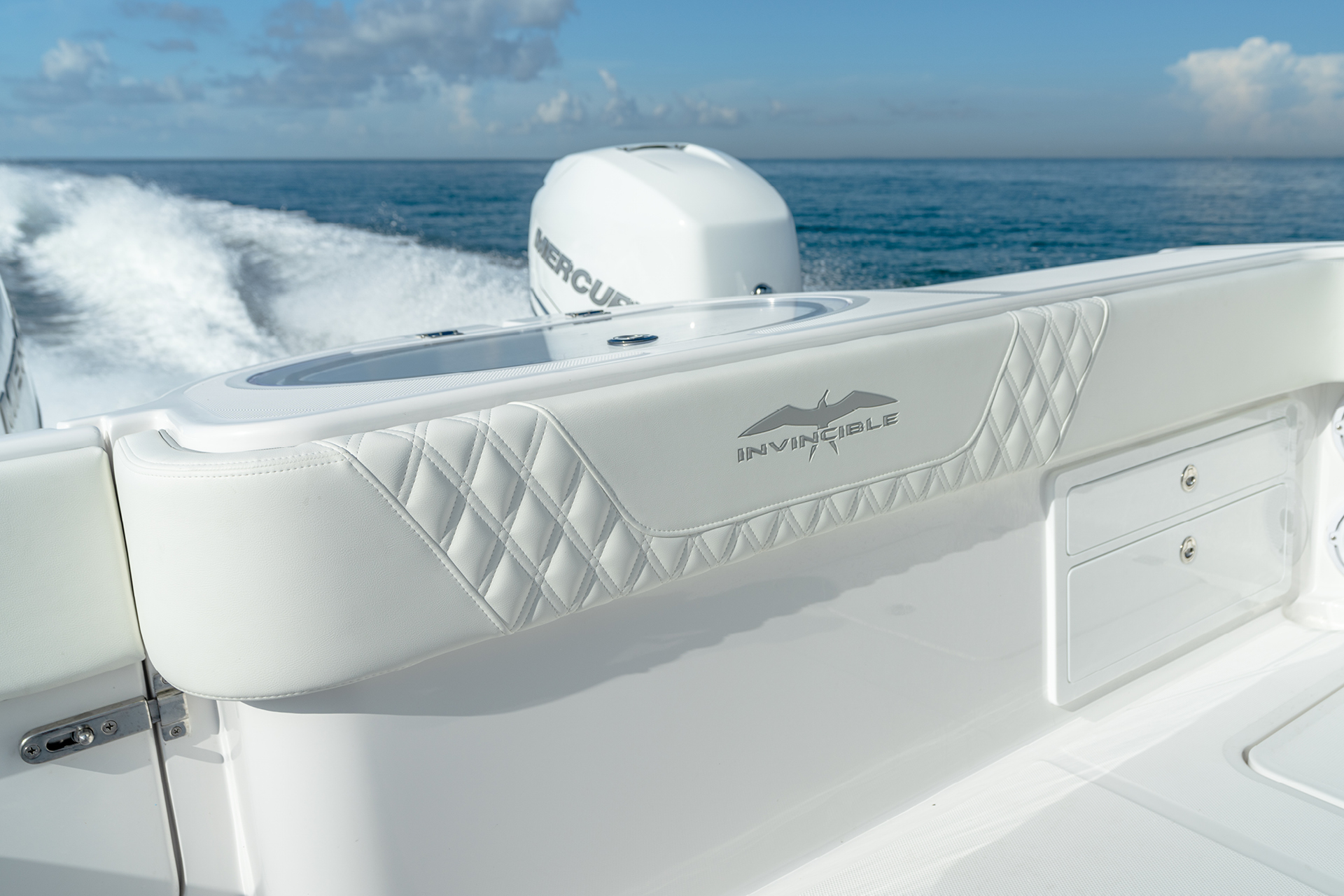 Invincible 33' Catamaran  - close up of upholstered detail