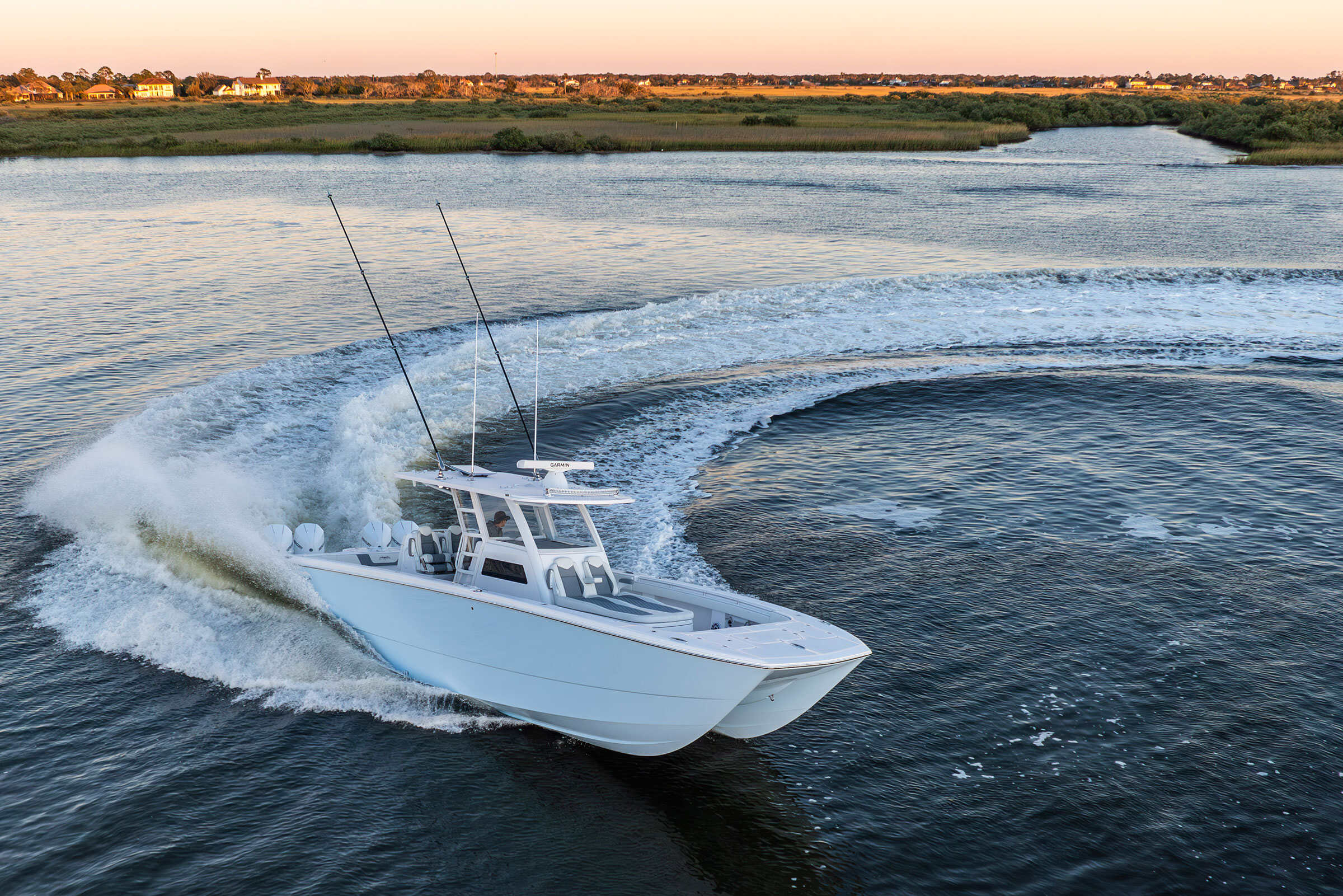 Invincible 38' Catamaran on the water