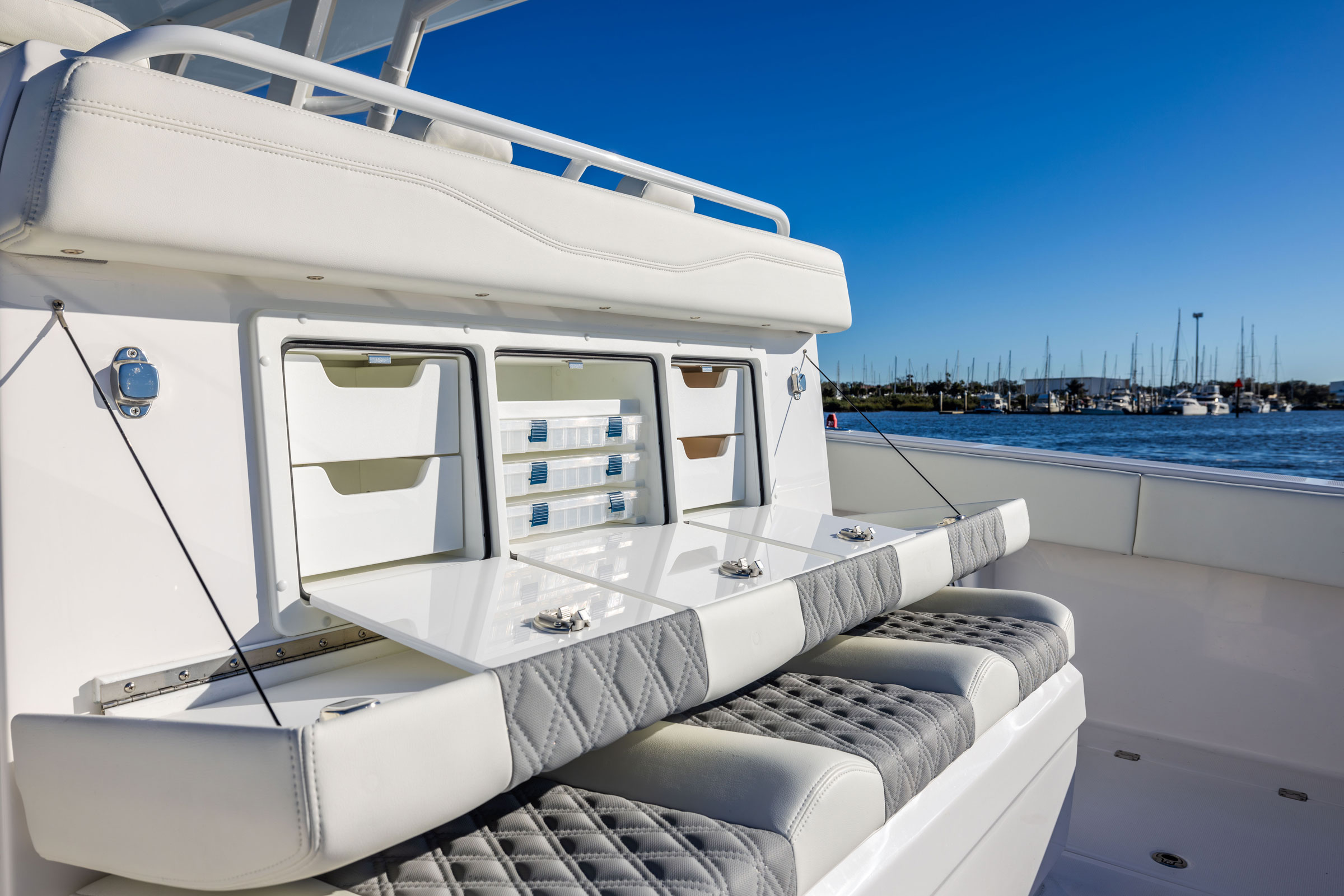 Invincible 38' Catamaran deck storage