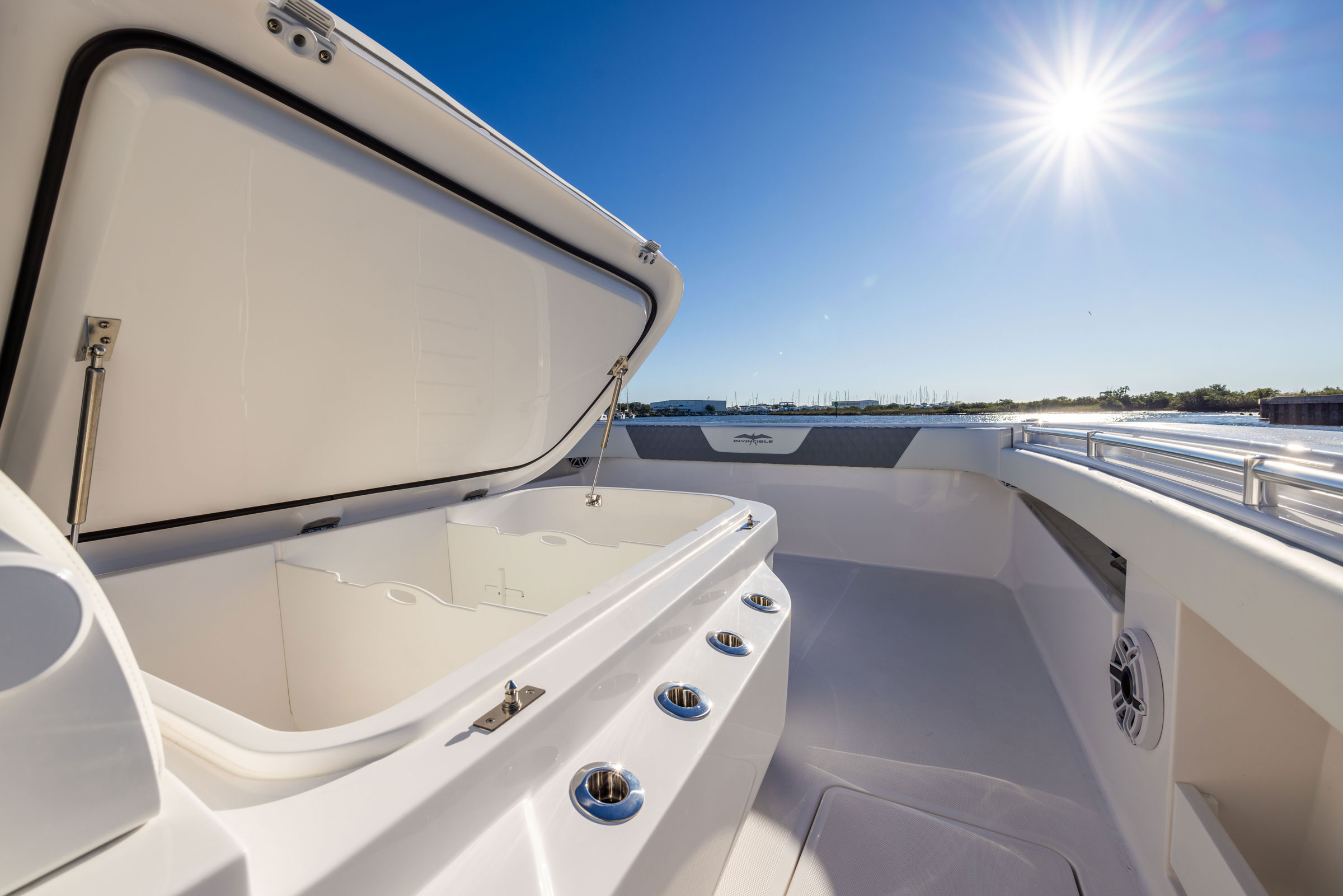 Invincible 38' Catamaran on deck storage