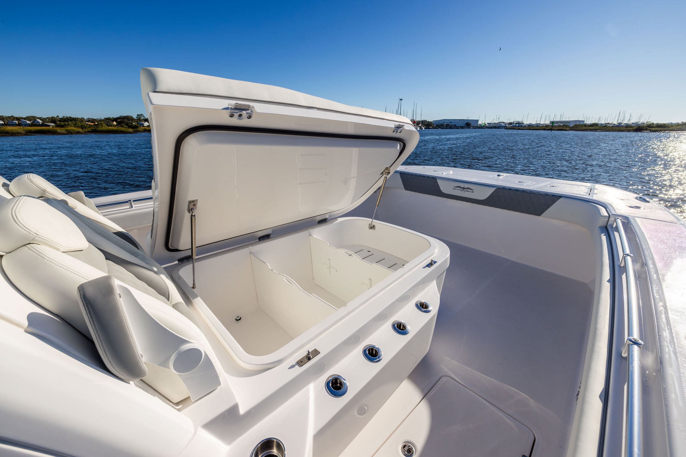 Invincible 38' Catamaran under seat storage