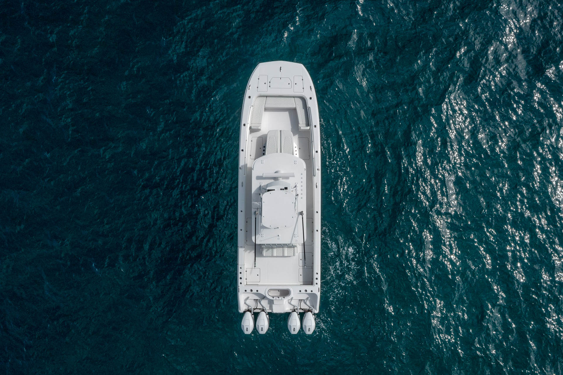 Invincible 38' Catamaran aerial view of the boat on the water
