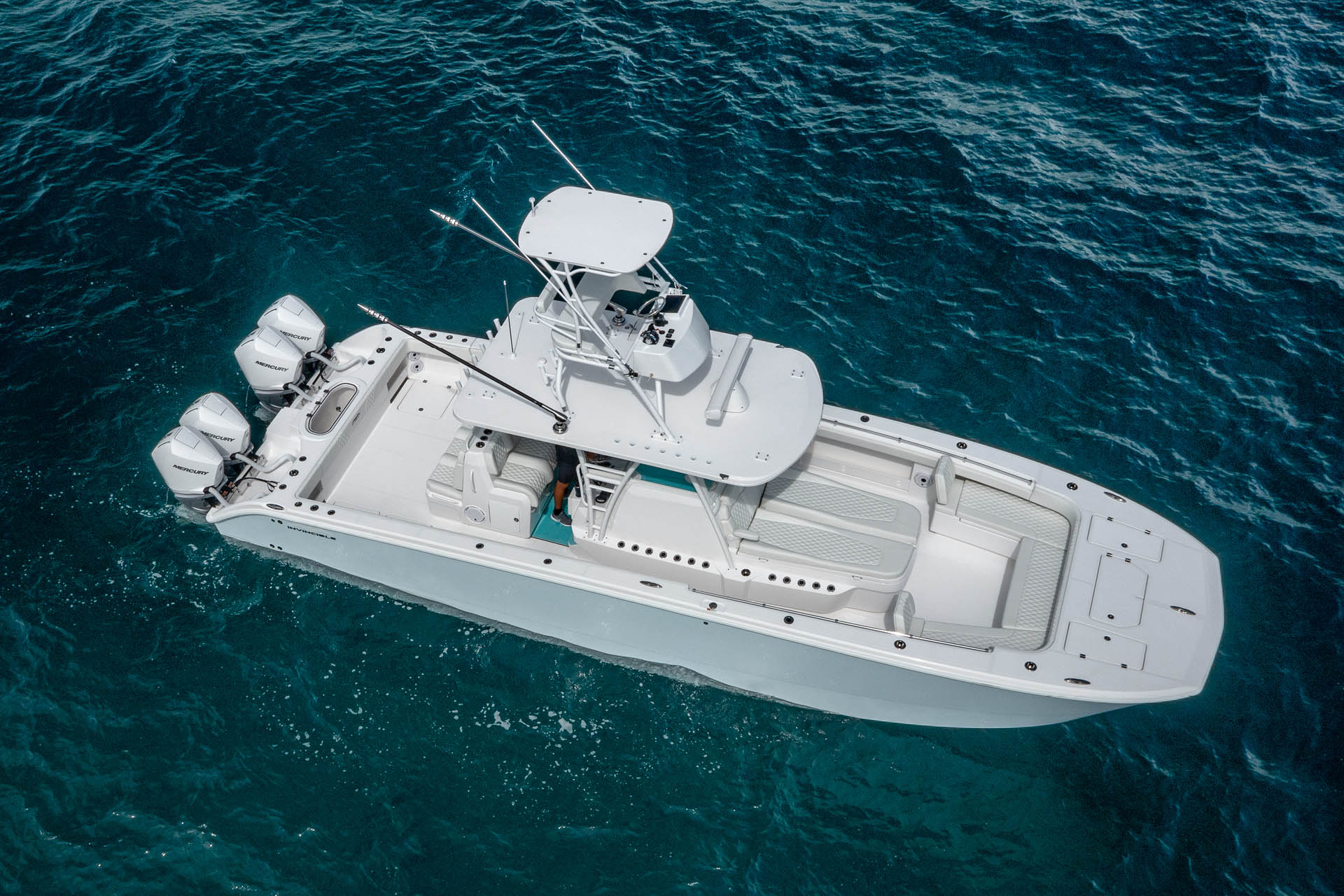 Invincible 38' Catamaran in air view