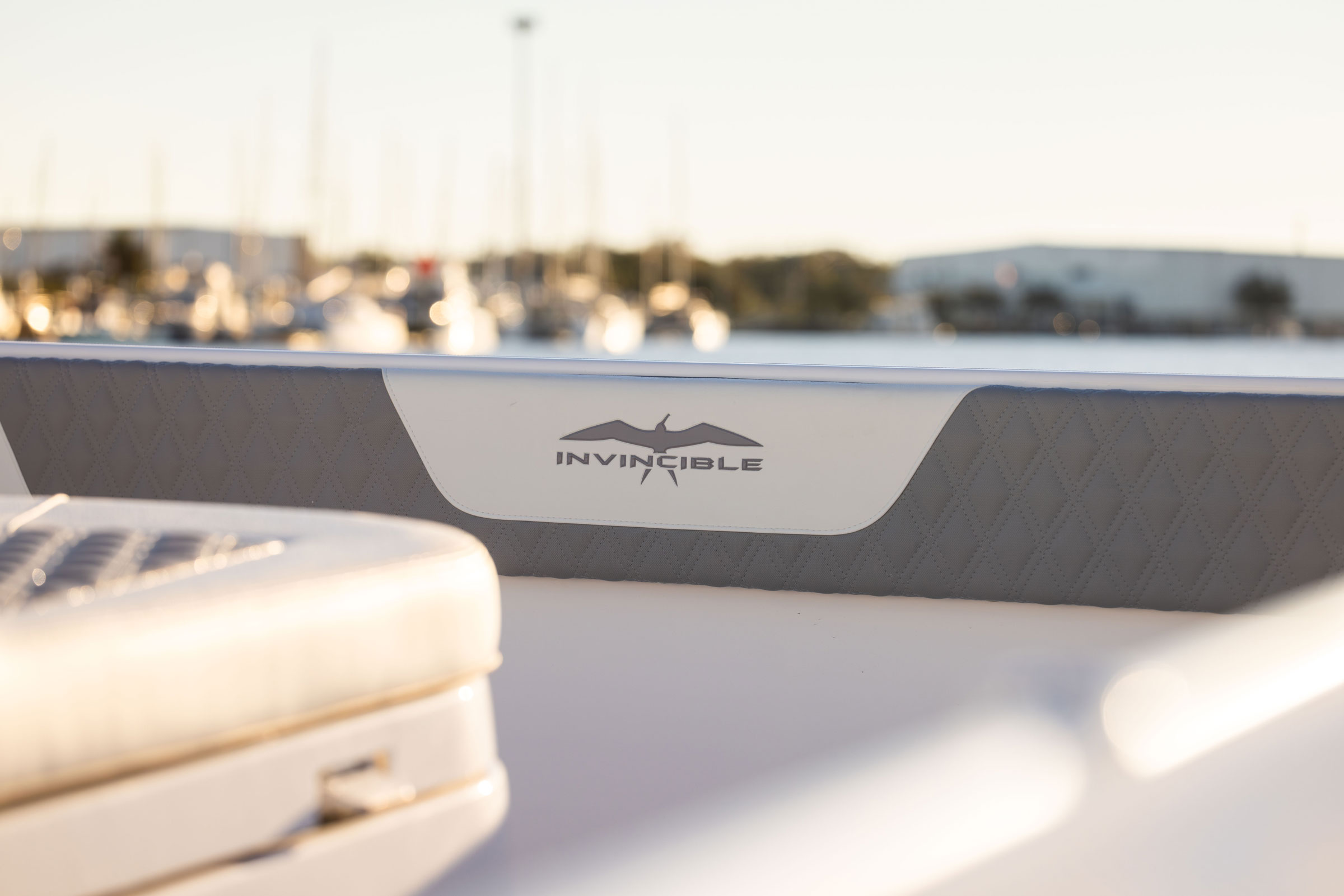 Invincible 38' Catamaran logo close-up view