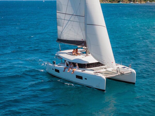 Lagoon 42 sailing in the blue ocean 