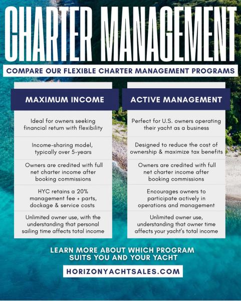 Have you considered charter management? ⛵️

If buying a yacht tax free in the Caribbean is part of your fiscal planning process when looking at the viability of yacht ownership, whether to own for private use or place into a charter management program is another big consideration.

Charter management helps make yacht ownership sustainable as charter income is applied to offset year round dockage, maintenance and insurance costs while giving yacht owners opportunities to sail.

At Horizon, we offer Maximum Income or Active Management charter programs with unlimited Caribbean-wide sailing throughout the year on YOUR yacht (rather than aboard a sister yacht or similar boat in the fleet) and worldwide sailing through our points system.

Learn more about each program in the link in bio 🔗 or contact our sales team to discuss charter ownership options for new or brokerage yachts:
📧 yachtsales@horizonyachtcharters.com
☎️ +1 844 494 8787
📥 or send us a DM

#yachtownership #chartermanagement #yachtsales #horizonyachtcharters #horizonyachtsales