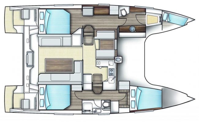 Nautitech Open 40 Catamaran 3 Cabins, 2 Heads Layout