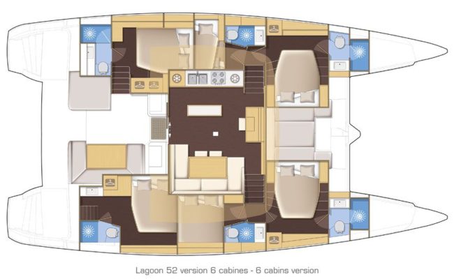 Lagoon 52 Fly 6 Cabins, 6 Heads Layout