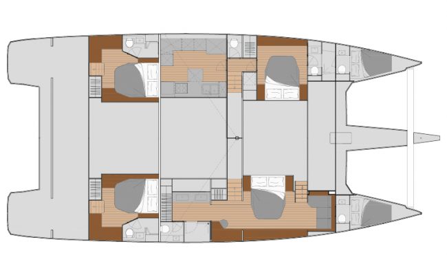 Fountaine Pajot Alegria 67 4 Cabins, 5 Heads Layout