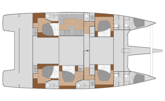 Fountaine Pajot Alegria 67 5 Cabins, 6 Heads Layout