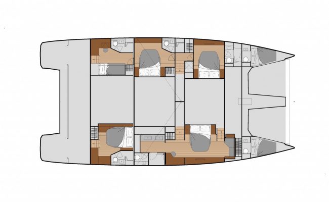 Fountaine Pajot Power 67 7 Cabins, 7 Heads Layout
