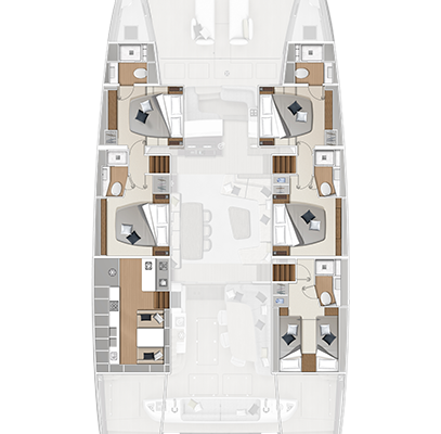 Lagoon Sixty 7 5 Cabins, 5 Heads Layout