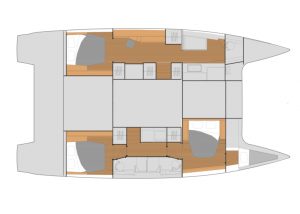 Fountaine Pajot Tanna 47 3 Cabins, 3 Heads Layout