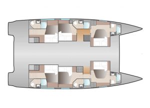 Fountaine Pajot 51 6 Cabins, 6 Heads Layout