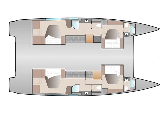 Fountaine Pajot Aura 51 4 Cabins, 4 Heads Layout