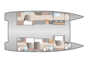 Fountaine Pajot Aura 51 4 Cabins, 4 Heads Layout