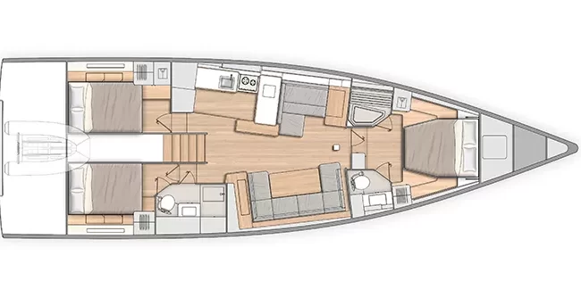 Oceanis Yacht 54 3 Cabins, 2 Heads Layout