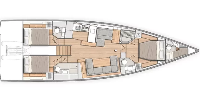 Oceanis Yacht 54 3 Cabins, 3 Heads Layout