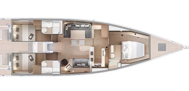 Oceanis Yacht 60 3 Cabins, 3 Heads Layout