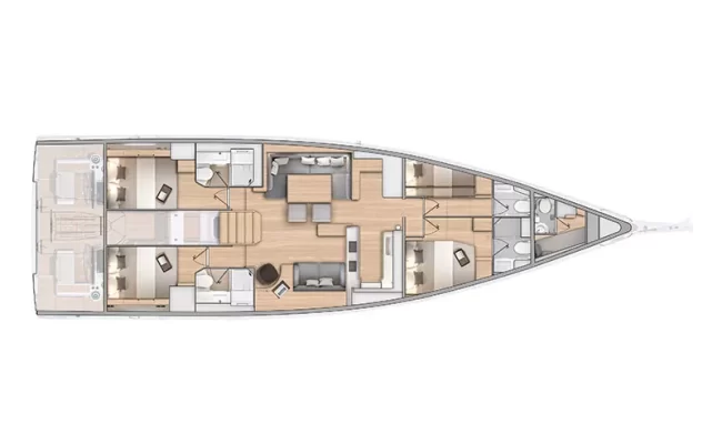 Oceanis Yacht 60 4 Cabins, 4 Heads Layout